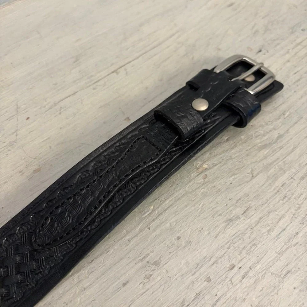 Guide Gear Genuine Black‎ Leather Embossed Weave Pattern Belt 42